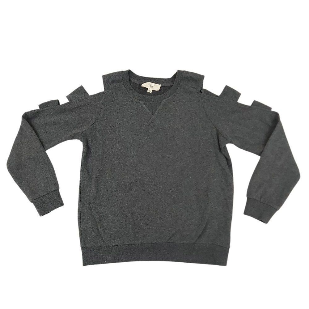 Pinque Sweater Womens Small Gray Pullover Knit Cold Shoulder Crew Neck